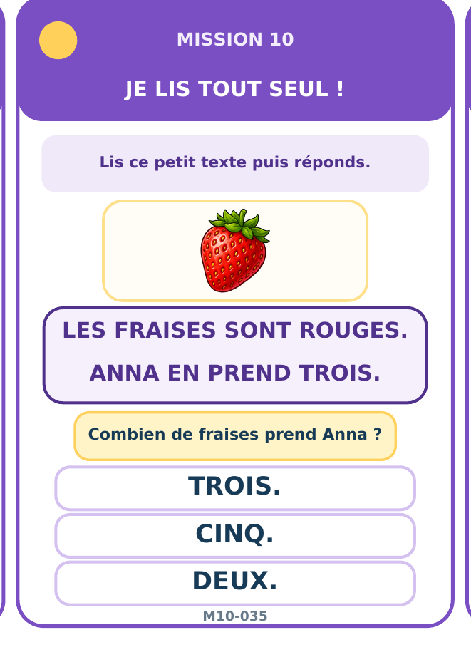 Carte Mission 10: Je lis, je comprends et je réponds