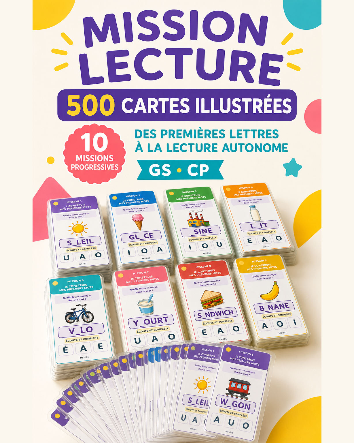 Mission Lecture, 500 cartes illustrées organisées en 10 missions progressives, de la Grande Section au CP
