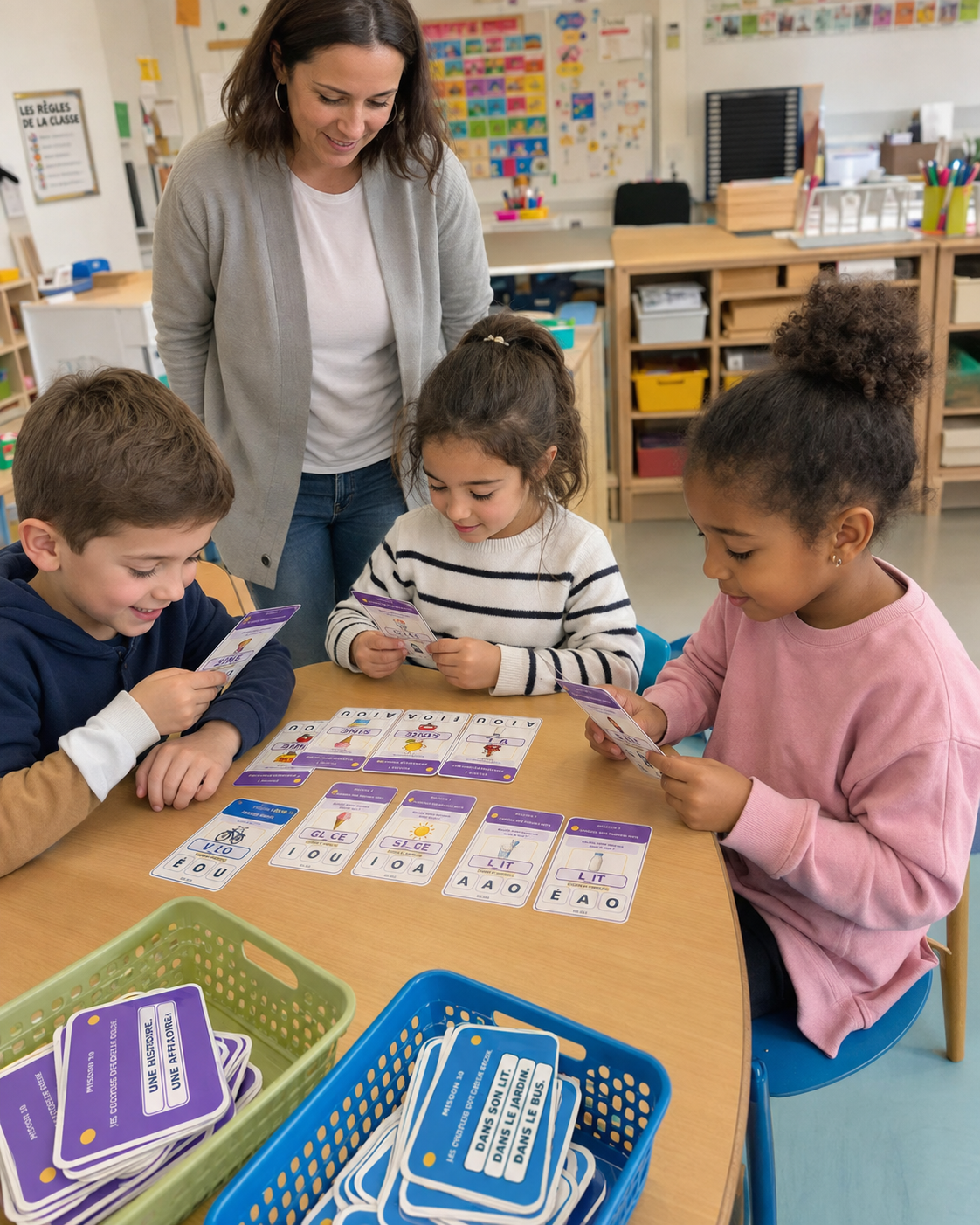 Enfants utilisant les cartes en classe
