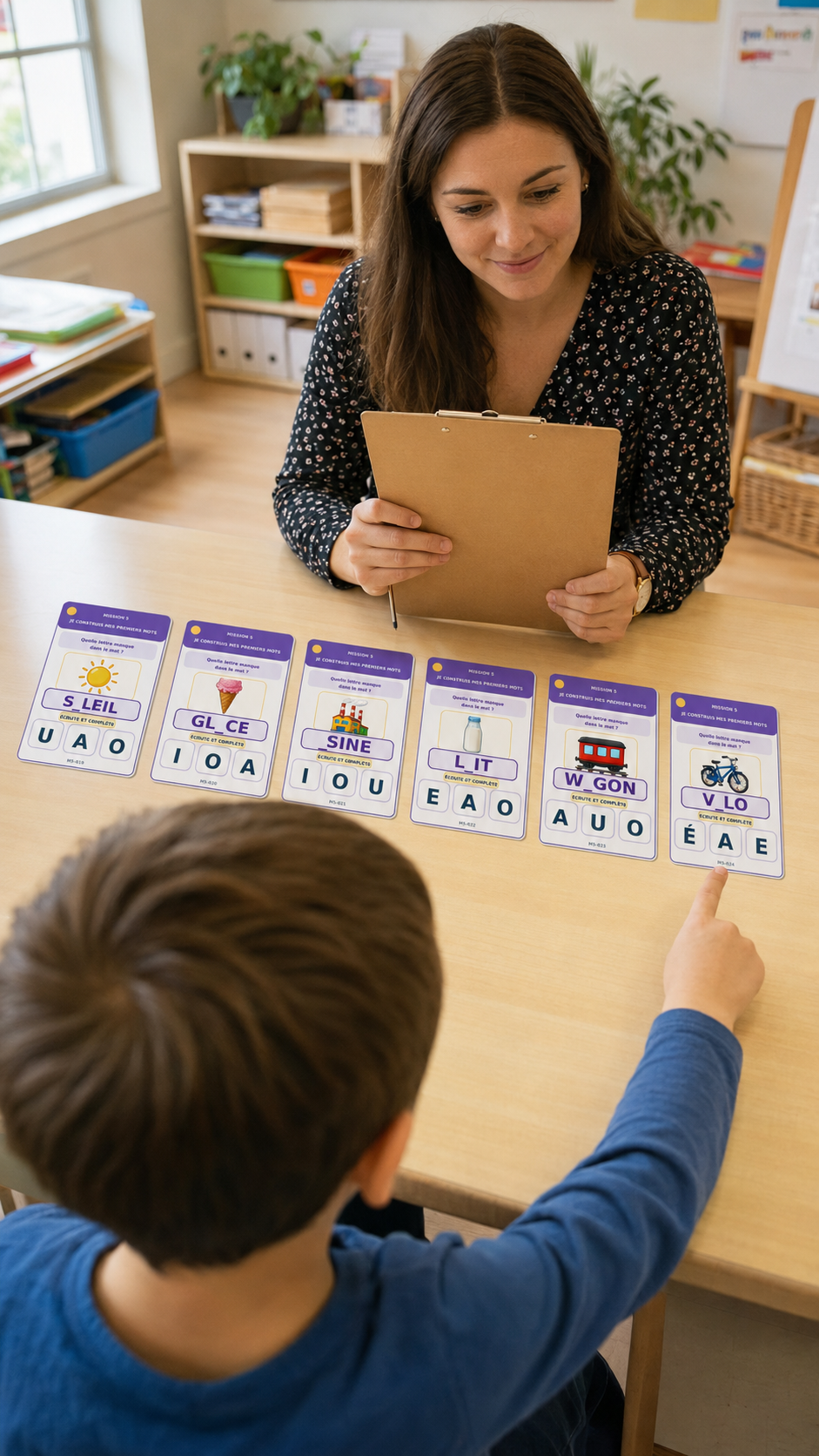 Enseignante accompagnant la progression d'un enfant